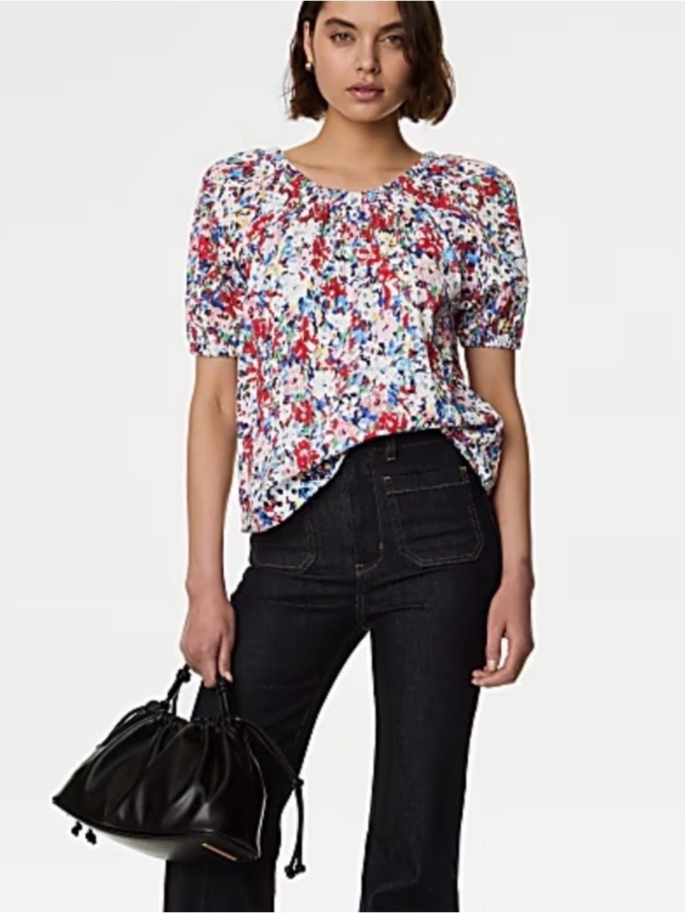 NWOT, Marks & Spencer Red, White & Blue Pure Cotton Floral Broderie Blouse SZ 12